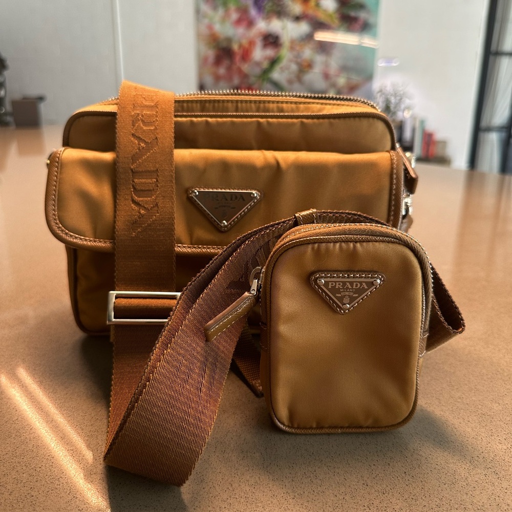 Prada re-nylon and Saffianno leather shoulder bag